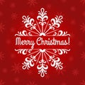 Merry Christmas banner. Xmas text isolated on the red background with snowflakes. Winter greeting card template. Vector Royalty Free Stock Photo